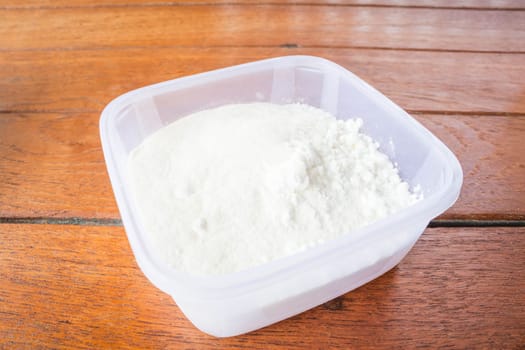 Bakery mix flour measured in plastic box