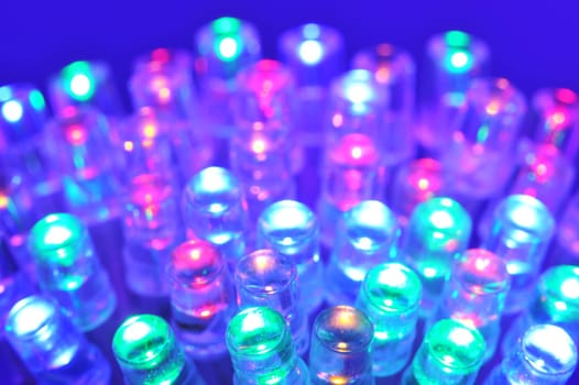 Macrodetail of some colored LEDs in blue light