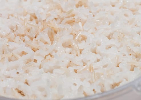 Close up grain of cooked mix white and brown rice