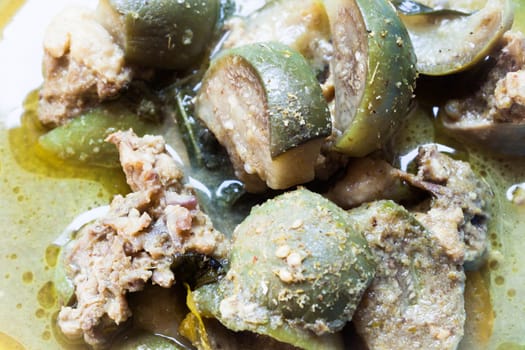 Close up spicy green curry, thai traditional food