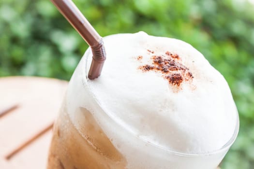 Close up of milk micro foam on frappucino