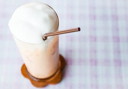Thai iced tea with milk micro foam