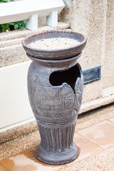 Park ceramic trash bin in smoking area