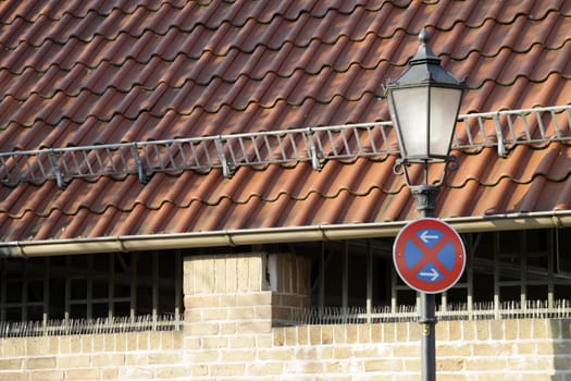 Stop sign on a lantern