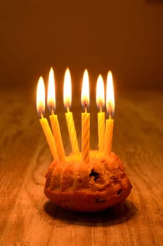 birthday cake with six candle lights