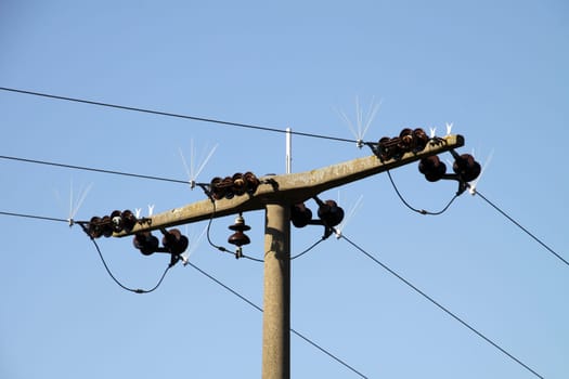Electricity mast with pigeon defence