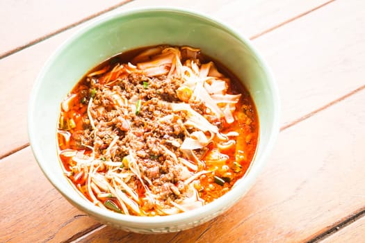 Bowl of spicy noodle soup, northern of thailand style cuisine