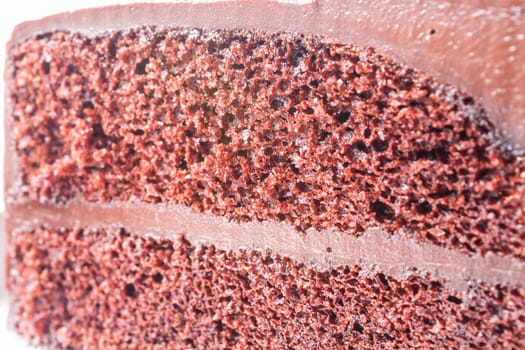 Close up sponge of double layer chocolate cake