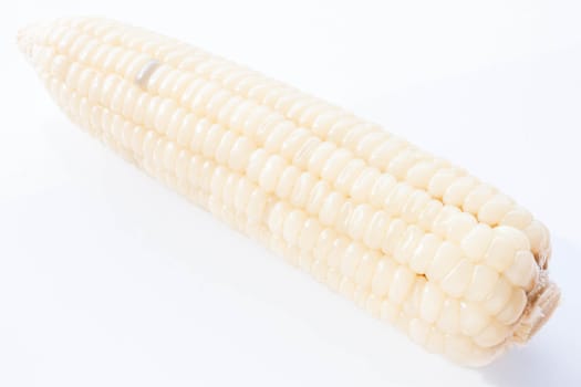 Yellow boiled corn cobs isolated on white background, stock photo