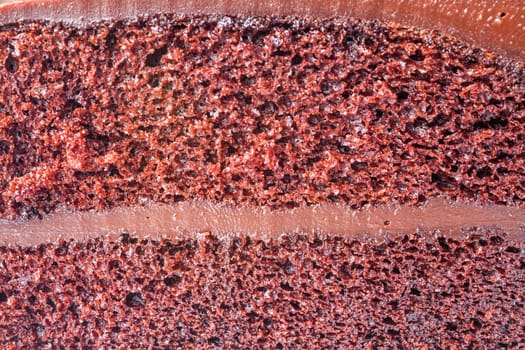 Close up sponge of chocolate custard cake
