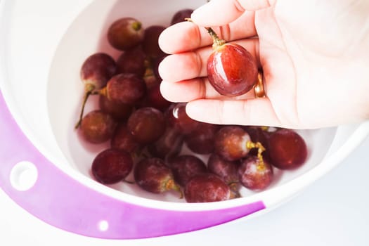 After clean fresh grape on hand, stock photo