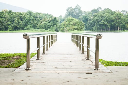 Green scenery and bridge in the park, stock photo