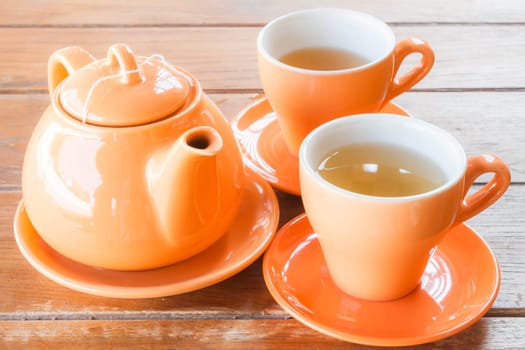 Ceramic cups of hot tea, stock photo