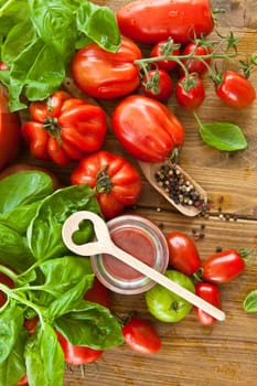 Homemade tomato sauce with fresh tomatoes and kraeuterns