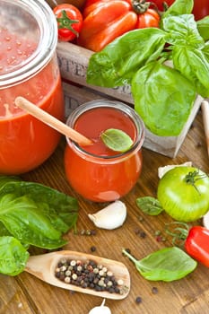 Homemade tomato sauce with fresh tomatoes and kraeuterns