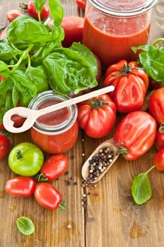 Homemade tomato sauce with fresh tomatoes and kraeuterns