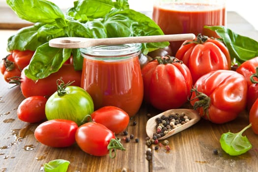 Homemade tomato sauce with fresh tomatoes and kraeuterns