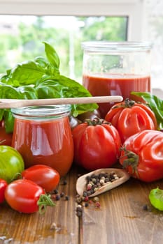 Homemade tomato sauce with fresh tomatoes and kraeuterns
