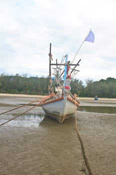 Fishing boat on the beach in summer
