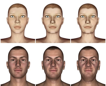 Portrait of male and female showing aging process in white background