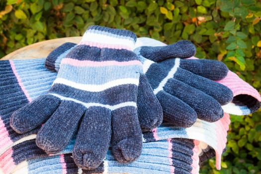Close up wool gloves and scarf, stock photo