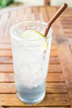 Lemon juice and butterfly pea cold drink, stock photo