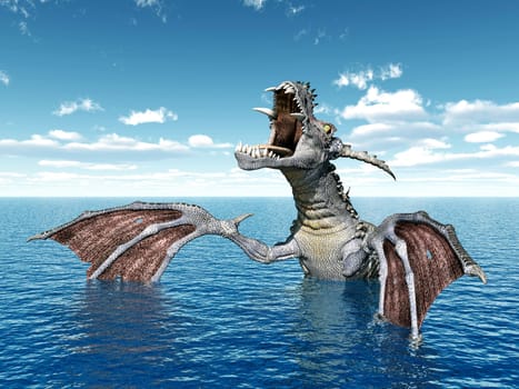 Computer-generated 3D illustration with a water dragon