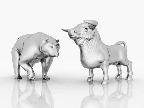 Computer-generated 3D illustration with bear and bull