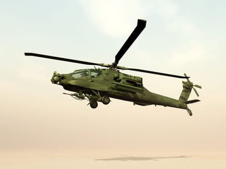 Computer-generated 3D illustration with Apache helicopters at sunset