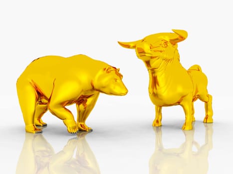 Computer-generated 3D illustration with bear and bull