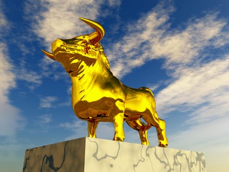 Computer-generated 3D illustration with a golden calf