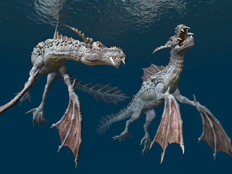Computer-generated 3D illustration with a water dragon