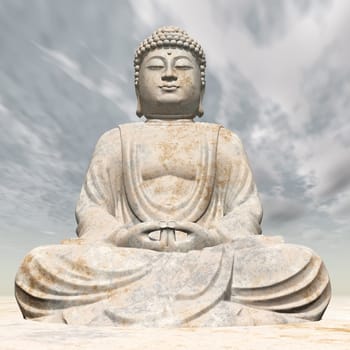 Computer-generated 3D illustration with a Buddha statue