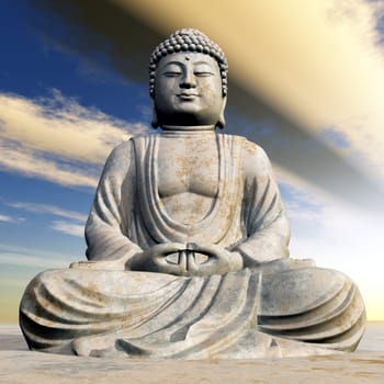 Computer-generated 3D illustration with a Buddha statue
