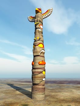 Computer-generated 3D illustration with a totem pole