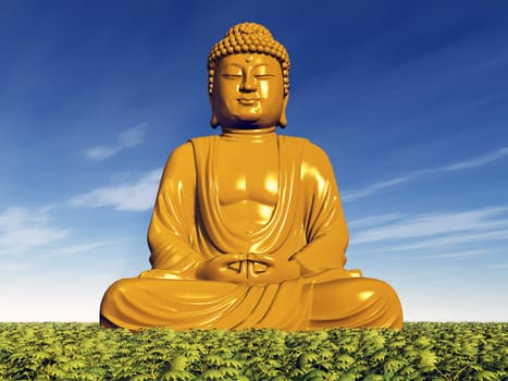 Computer-generated 3D illustration with a Buddha statue