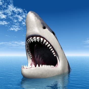 Computer-generated 3D illustration with a great white shark