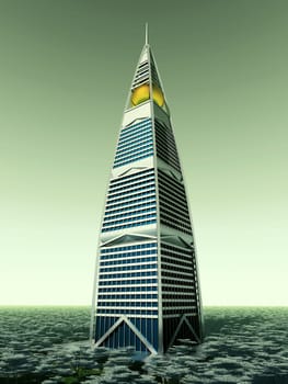 Computer-generated 3D illustration with a modern skyscraper