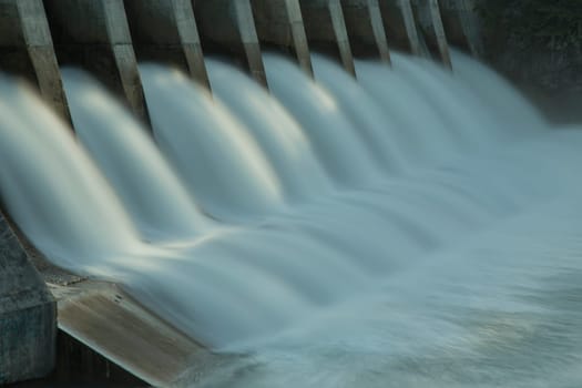 Full time exposure of the spillway on the Kananaskis hydroelectric dam on the Bow River, Alberta, Canada