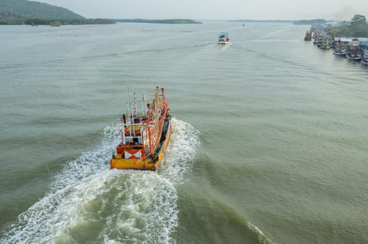 Aerial view of fishing boat in Thailand