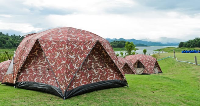 Camping tents by Lake
