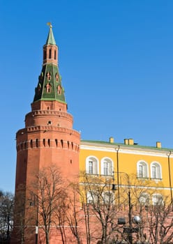 Corner Arsenalnaya Tower of Moscow Kremlin, Russia