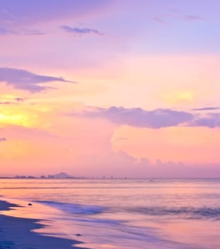Beautiful violet sky beach sunset.