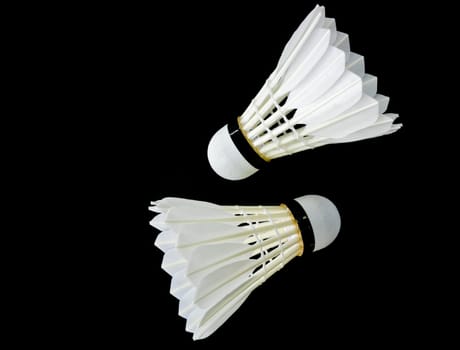 Feather shuttlecock on black background