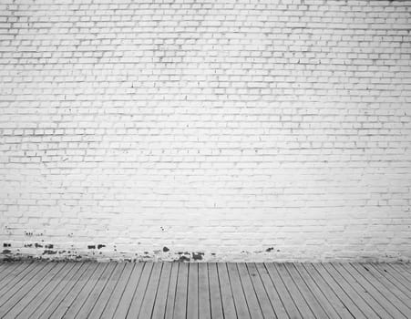 white brick wall and wood floor background