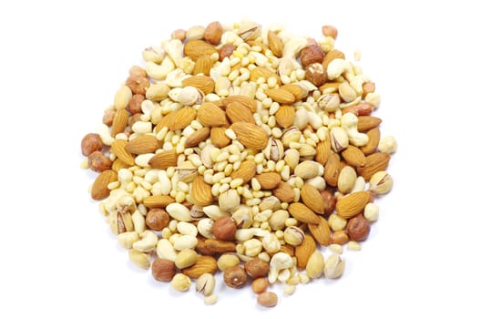 Assorted mixed nuts on white background