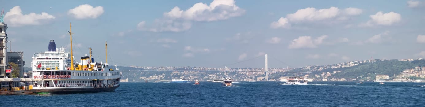 Ferry boat at the golden horn, a horn-shaped estuary, and a major urban waterway. It is also the primary inlet of the Bosphorus.