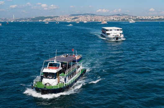 Ferry boat at the golden horn, a horn-shaped estuary, and a major urban waterway. It is also the primary inlet of the Bosphorus.