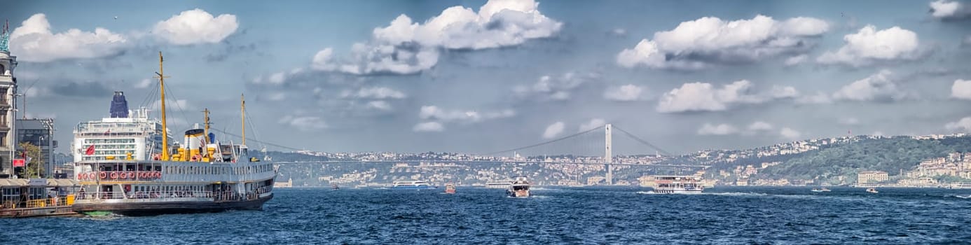 Ferry boat at the golden horn, a horn-shaped estuary, and a major urban waterway. It is also the primary inlet of the Bosphorus.