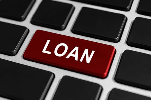 loan funding red button on keyboard, business concept